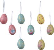 Decoris Paaseieren met paashazen - 8x - kunststof - gekleurd - D3,5 x H5 cm - paasdecoratie
