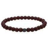 Lucardi - Heren Stainless steel herenkralenarmband bruin lavasteen - Armband - Staal - Zilverkleurig - 18 cm