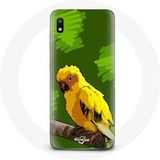 Maniacase Hoesje voor Samsung Galaxy A10 Geel Parkiet Vogels Groene Achtergrond