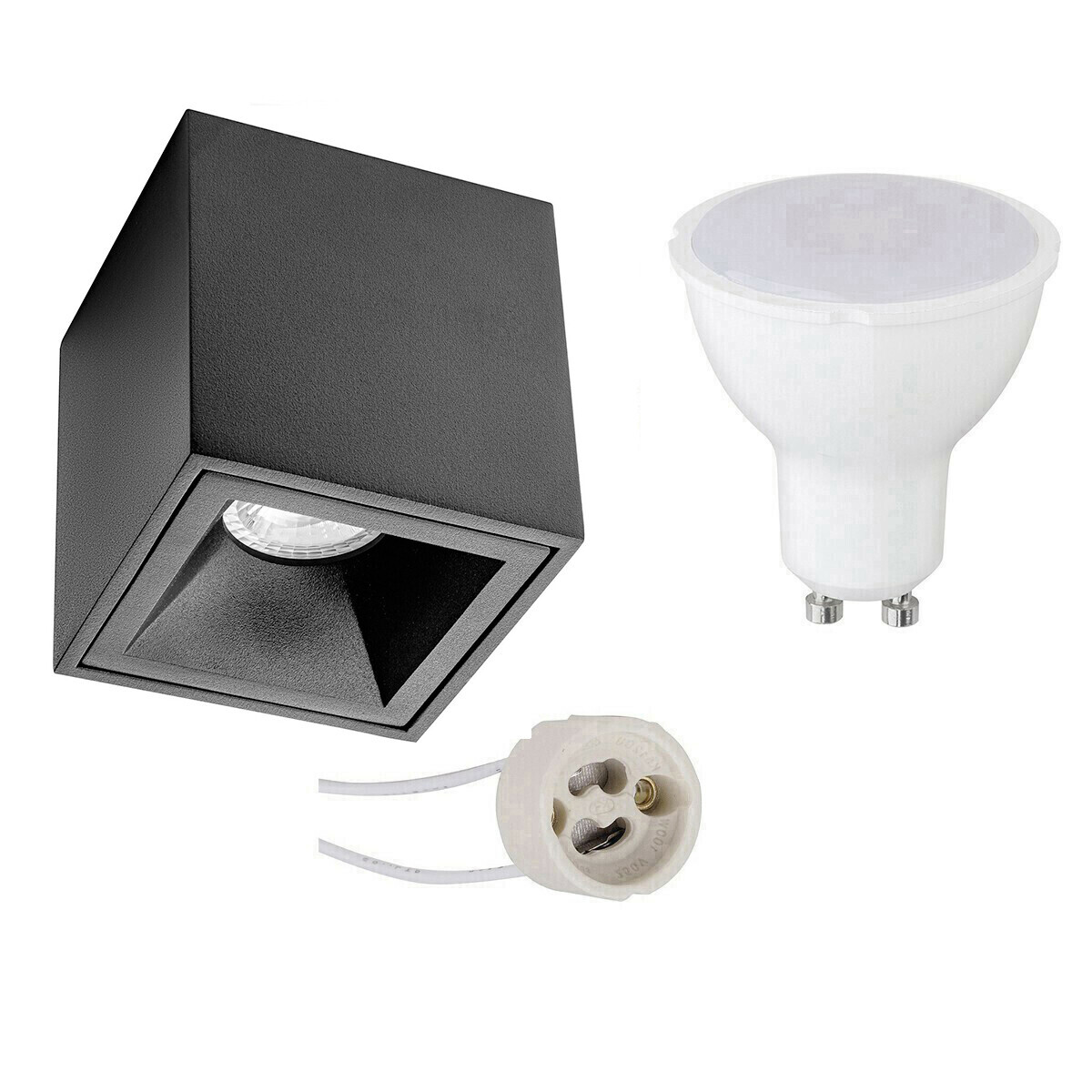 BES LED Voordeelset Opbouwspot Set - Pragmi Cliron Pro - GU10 Fitting - Dimbaar - Opbouw Vierkant - Mat Zwart - 6W - Helder/Koud Wit 6400K - Verdiept - 90mm