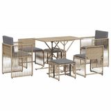 vidaXL 7-delige Tuinset met kussens, polyrotan, beige