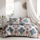 Merkloos / Sans marque Mjt Bohemian beddengoed, 220 x 240 cm, turquoise, boho, Indiase mandala, dekbedovertrek met verborgen ritssluiting en 2 kussenslopen 80 x 80 cm, zachte microvezel dekbedovertrekset, 3-delig