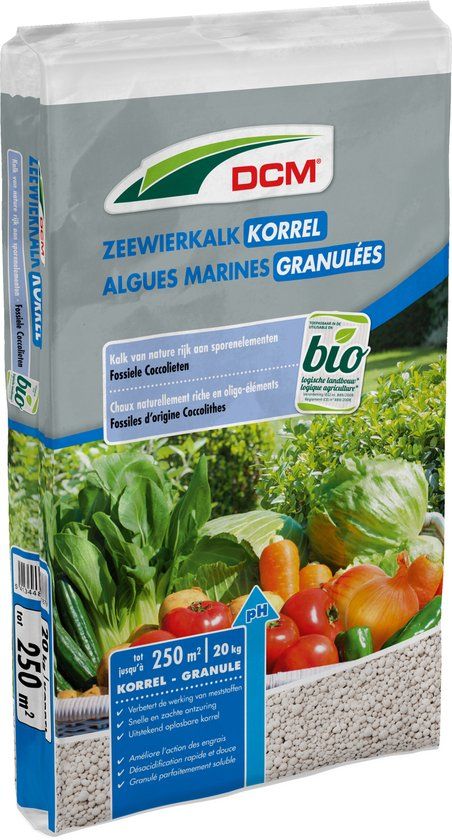 DCM ZEEWIERKALK KORREL 20KG - BIO - Voor gazon, groente en kruiden, bloemen en struiken