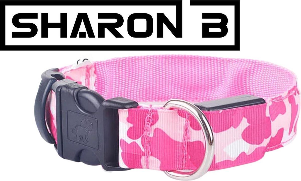 Sharon B Leger print LED halsband maat XL voor je hond |roze| Verlichte halsband voor honden | Verkrijgbaar in S t/m XL en in meerdere kleuren | LED hals band | LED hondenriem | LED hondentuigje | LED Hondenriem | army halsband LED | camouflage halsband LED roze