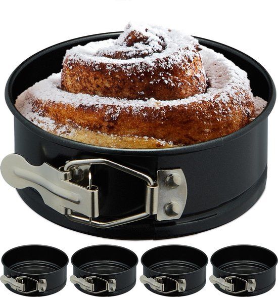 Relaxdays Springvorm Set - 5x Ø 12 cm - Ronde Taartvorm - Zwart/Zilver