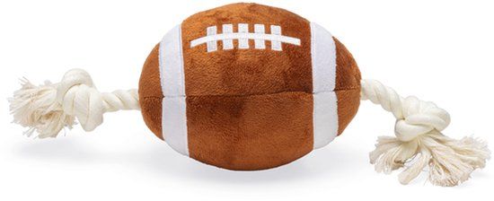 Beeztees Rugbybal met Touw - Hondenspeelgoed - Pluche - Bruin - 33x11x11cm