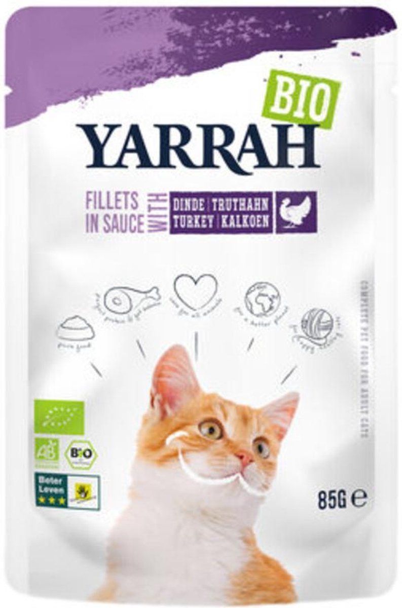 YARRAH cat biologische filets met kalkoen in saus kattenvoer 14x85 gr