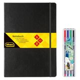 Idena 90340 - Notitieboek DIN A4 met 192 pagina's, gelinieerd, incl. 4 Staedtler Triplus fineliner met superfijne metalen punt, 0,3 mm