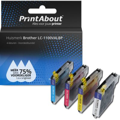 PrintAbout Huismerk Brother LC-1100VALBP Inktcartridge 4-kleuren Voordeelbundel