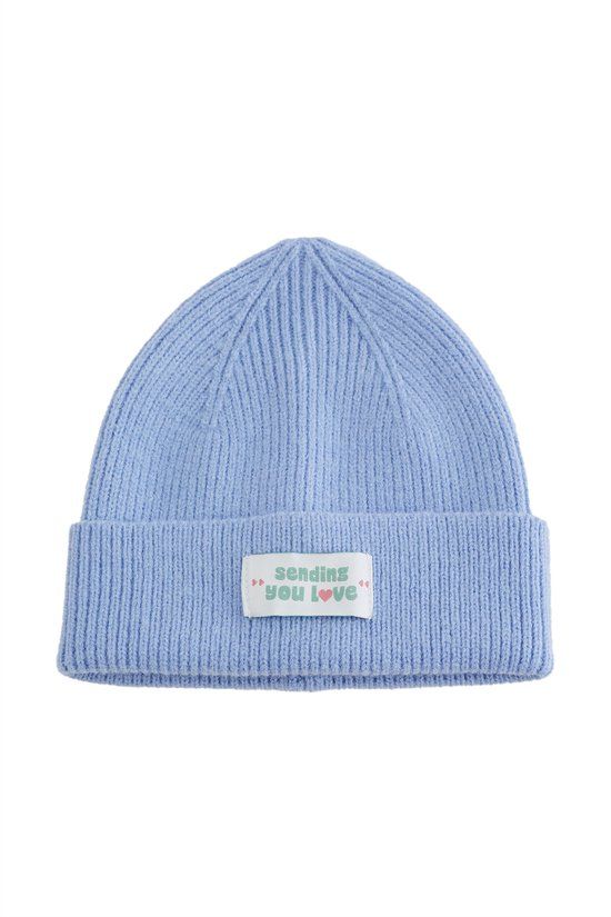 WE Fashion Meisjes beanie met tekst - Lichtblauw - One size