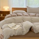 NSNLGSGC Twin Grid Gingham Dekbedovertrek Set Tan - Gewassen Zachte Dekbedovertrek Set Bruin Lichtgewicht Beddengoed Set (2 stuks, Twin)