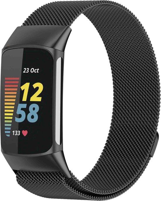 iMoshion Milanees Bandje voor Fitbit Charge 5 / Charge 6 - Zwart - Maat S