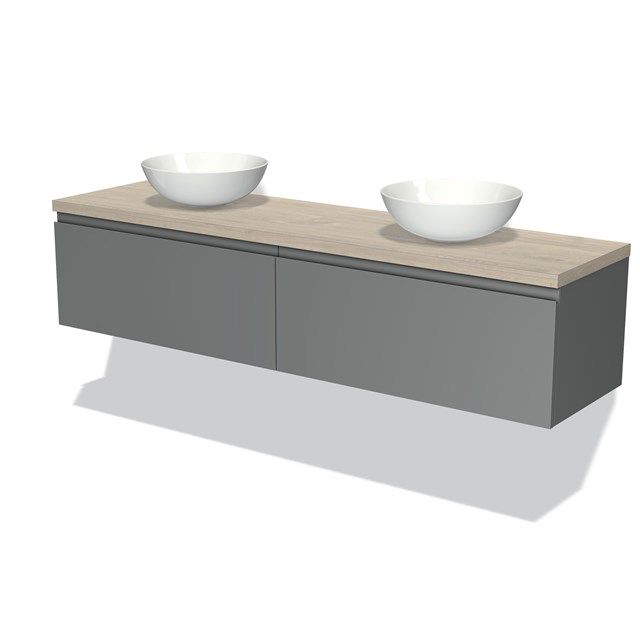 Maxaro Badkamermeubel voor Waskom 180cm Modulo Plato Middengrijs 2 Lades Greeploos Lichtgrijs Eiken Blad