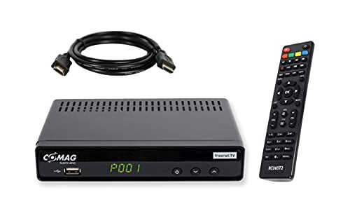 Sky Vision SL65T5 SL65T2 DVB-T2 Comag ontvanger Freenet TV (Private zender in Full-HD), PVR Ready, Digital, Full HD 1080p, HDMI, SCART, mediaspeler, USB 2.0, 12V compatibel, 1,5m HDMI-kabel,zwart