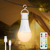Dehobo Gloeilamp met batterij, E27, oplaadbare gloeilamp met afstandsbediening, 7 W, oplaadbaar, campinglamp, 3 kleuren, dimbaar, met timerfunctie en knop, outdoor lamp, 1 stuks
