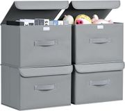 Boîtes de rangement sans marque avec couvercle - Caisses pliables - Rangement de vêtements - Empilables et inodores - 4 pièces 38 cm - Gris clair