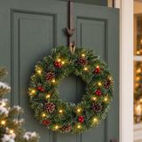 Couronne décorée - avec éclairage - D45 cm - avec cintre de porte oiseau - couronne de Noël