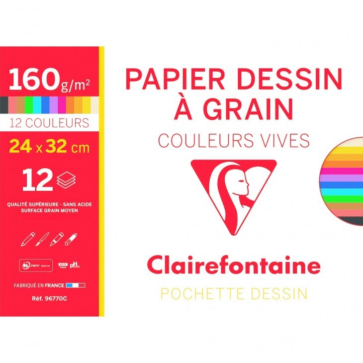 Clairefontaine 96770C - Pochette de 12 Feuilles - Maxi Format - 24 x 32 cm - Dessin Couleur Vives