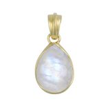 Cavill - Zilveren Hanger - 925 Sterling Zilver Verguld - Witte Labradoriet 15 Karaat Peervormige Cabochon