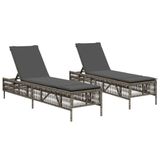 VidaXL Ligstoelen 2 stuks met kussens Polyrattan Staal Grijs