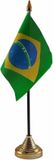Merkloos / Sans marque Shoppartners Bv Vlag Brazilie tafelvlaggetje - 10 x 15 cm - met gouden standaard - Hoogte 27 cm - landen supporters versiering