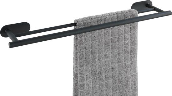 WENKO Orea Duo Handdoekhouder - Zwart Mat - RVS - 59.5 cm - Zonder Boren