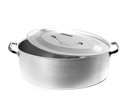 Pentole Agnelli Professionele aluminium 3 mm ovale steelpot met deksel en 2 handgrepen, diameter 36 cm, roestvrij staal, zilver, 36 x 25 x 15 cm