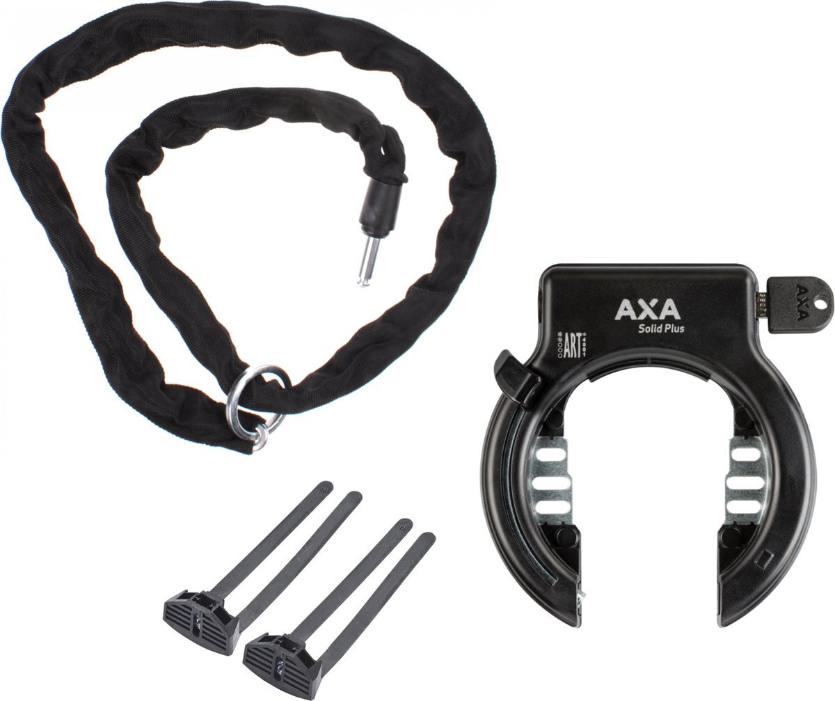 Axa Solid Plus Ringslot ART2 Zwart + Insteekketting 140 cm 5,5 mm Zwart + Flex Mount Bevestigingsset