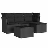 vidaXL 5-delige Loungeset met kussens, polyrattan, zwart