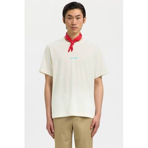 Selected regular T-shirt met backprint ecru