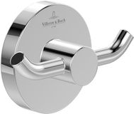 Villeroy & Boch Elements - Tender dubbele handdoekhaak, handdoekhouder voor wandmontage, wandhaak van zink, accessoires badkamer, ronde badhaak, 76 x 32 x 54 mm, chroom