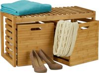 Merkloos Relaxdays Halbankje met opbergruimte - Bamboe - 2 vakken - 44,5x80x40 cm