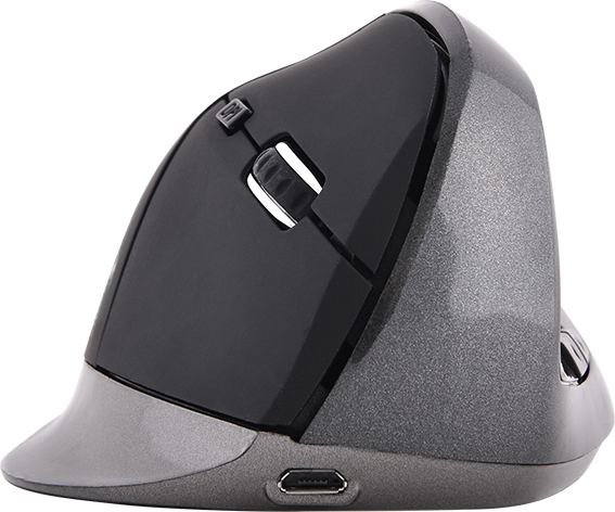 Blue Stork M-WL-ERGO-BK - Draadloze Oplaadbare Ergonomische Muis - Zwart/Grijs