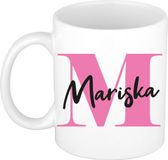 Bellatio Decorations Naam mok Mariska - roze - wit - keramiek - 300 ml - cadeau beker