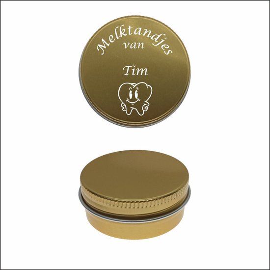 MC Living Melktanden Blikje Met Naam Gravering - Tim - Goud - Rond - Aluminium