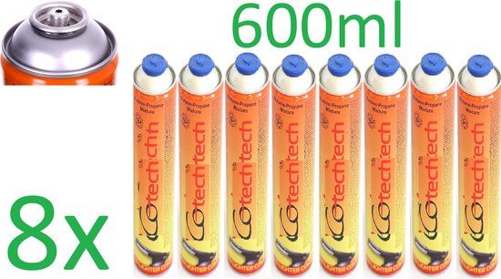 SMH LINE® Gasflessen - 8x 600ml - EN417 Schroefventiel - Gasfles voor onkruidbrander