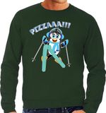 Bellatio Decorations Apres ski sweater heren - Pizzaaaa! - pinguin - groen - XL