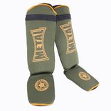 Metal Boxe Thaiboks scheenbeschermers + katoenen voet Military Groen M