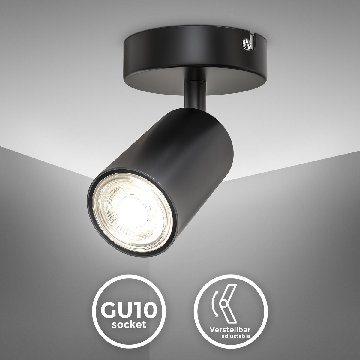 B.K.Licht - Opbouwspot - plafondspot met 1 lichtpunt - zwarte spot - GU10 fitting - draaibar - kantelbaar - wandspots - excl. GU10