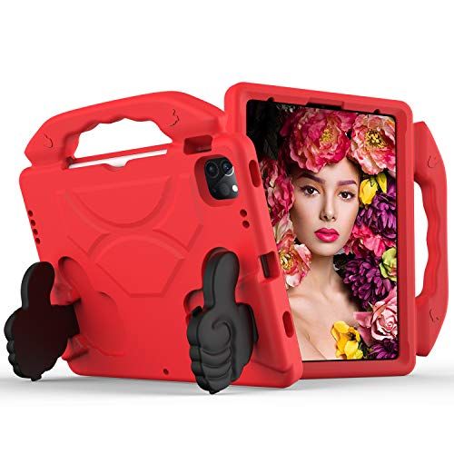 ODSK Kinderbeschermhoes voor iPad Pro 27,9 cm (11 inch) 2020 & 2018, duurzaam, licht, schokbestendig, met handgreep, bumper, beschermhoes, rood