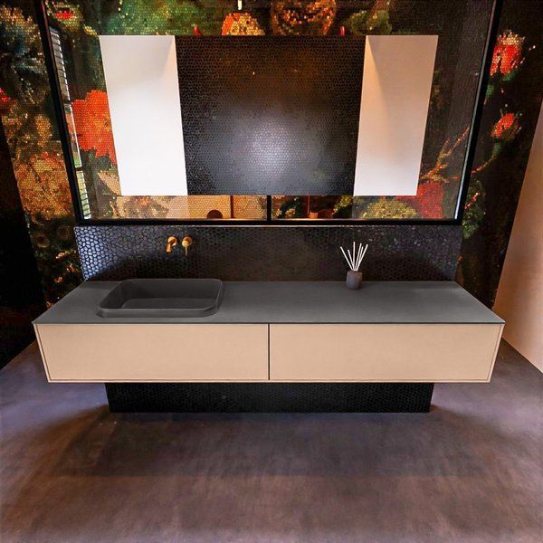 Mondiaz ERIN 200cm badmeubelset onderkast Rosee - Dark grey - 2 lades - Wastafel RIDGE links