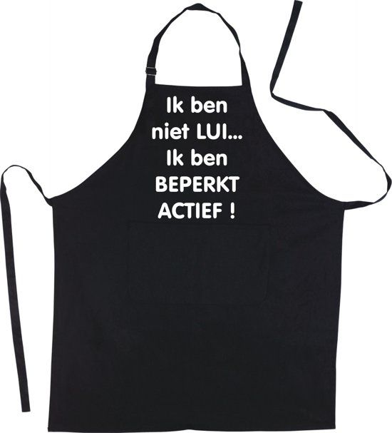 mijncadeautje Schort - Ik ben niet lui - opdruk wit - mooie en exclusieve keukenschort - zwart