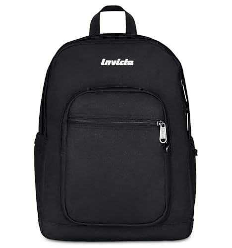 Invicta JELEK Rugzak met dubbele vakken, PC-zak, flessenzak, schoolrugzak, reizen en vrije tijd, maximale inhoud 38 liter, Zwarte Jet, Eén maat, Casual