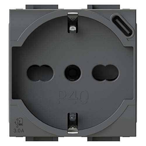 4Box P40 USB3.0 Schuko-stopcontact type P40 met geïntegreerde 3 ampère USB-voeding type C compatibel met Bticino LivingLight antraciet