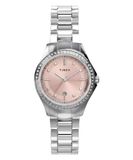 Timex horloge pour femme cristal 30mm avec bracelet argenté et cadran rose