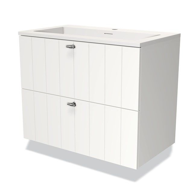 Maxaro Badkamermeubel 80cm Modulo Mat Wit 2 Lades Lamel Wastafel Solid Surface