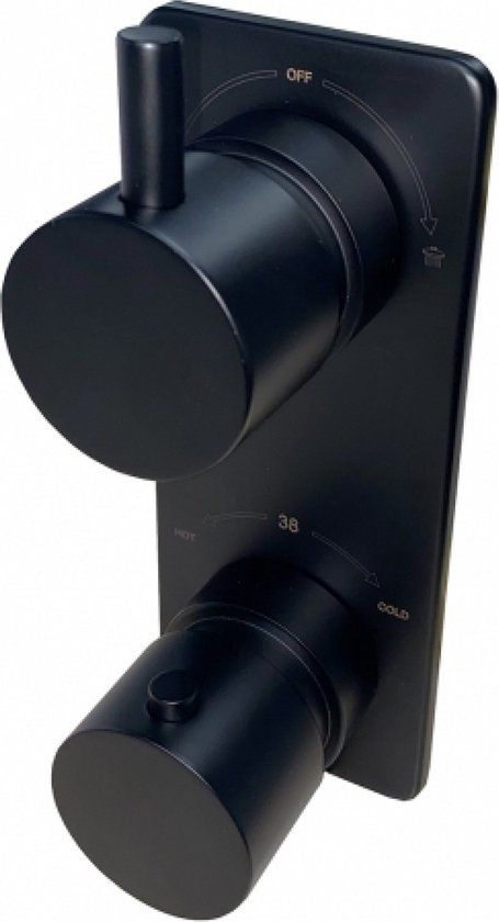 Wiesbaden Caral Douchekraan - Afbouwdeel - Thermostatisch - Inbouw - Rond - Mat Zwart - 2 Greeps