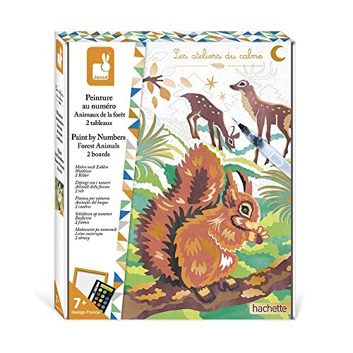 Janod - Schilderset op nummers, dieren van het bos – 2 tabellen om te knutselen – Ateliers du Ruhe – creatieve set voor kinderen – vanaf 7 jaar, J07983