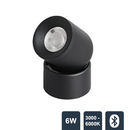 RailGlow Flexibele Led Spot Rond | Zwart - 6W - 3000-6000K - 1000lm - 48V - Stralingshoek 24° - Bluetooth - Magnetische Railverlichting