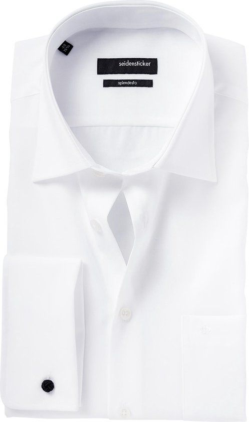 Seidensticker Regular Fit Overhemd - Dubbele Manchet - Wit - Maat 44